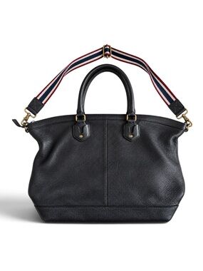 Madewell Leather Crossbody Tote Bag Black Leather Striped Strap O/S